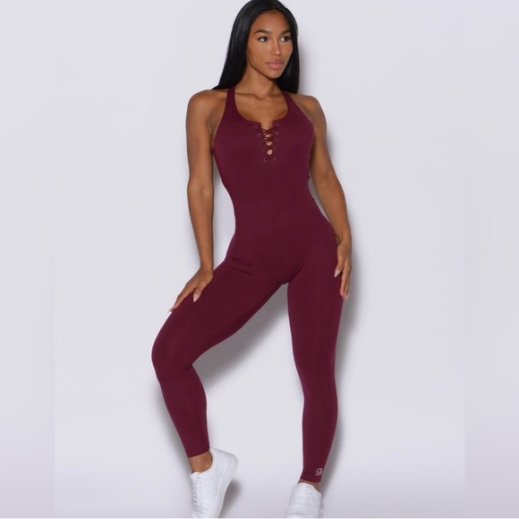 Bombshell Sportswear Pants - Bombshell Burgundy Lace Up Bodysuit